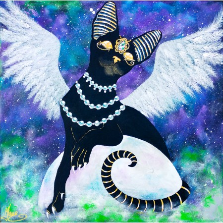 Tablou pictura pisica sphynx "Ingerul Lunii"